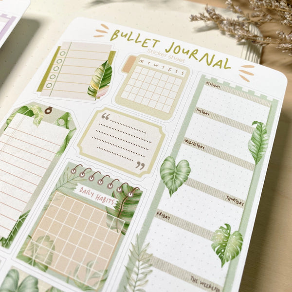 Stickervel Lettoon A6 - Bullet Journal Tropical Leaves