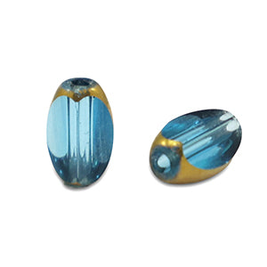 Ovale Glaskralen Facet Cyaan Blue-Gold - 10 stuks