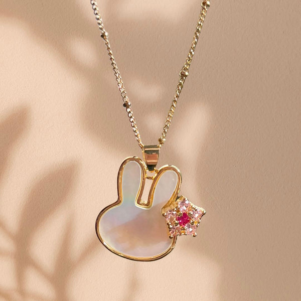 DQ Bedel Hanger Konijn Met Bloem 26.5mm Goud - 1 stuk