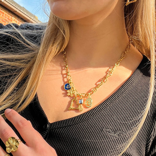 DQ Bedel Anker 15mm Donkerblauw Goud - 1 stuk