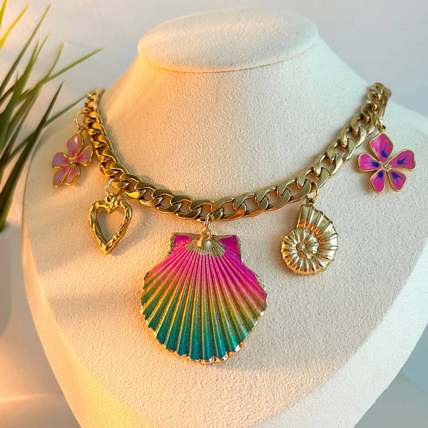 Bedel Schelp Regenboog En Gouden Rand - 1 stuk