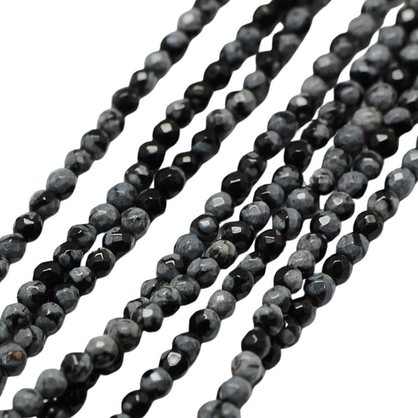 Natuursteen Kralen Facet Rond Sneeuwvlok Obsidiaan 3mm - 130 stuks