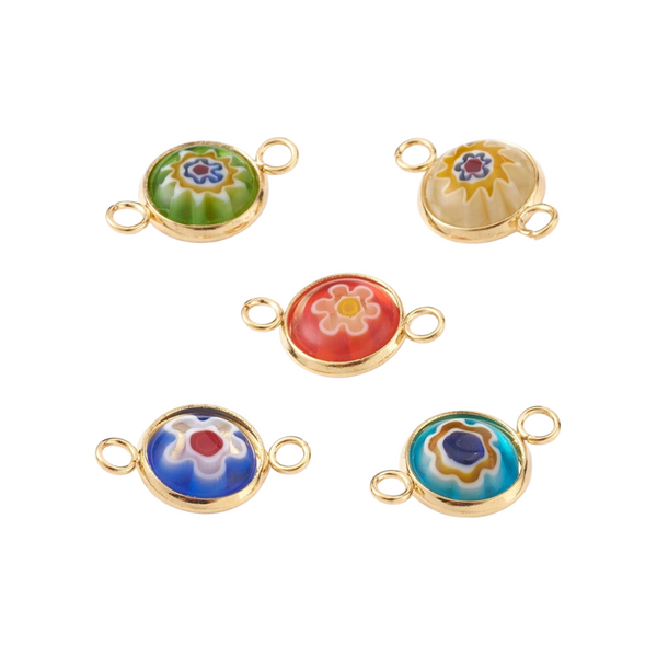Bedel (Stainless steel) Tussenstuk Millefiori Disc Goud - 1 stuk