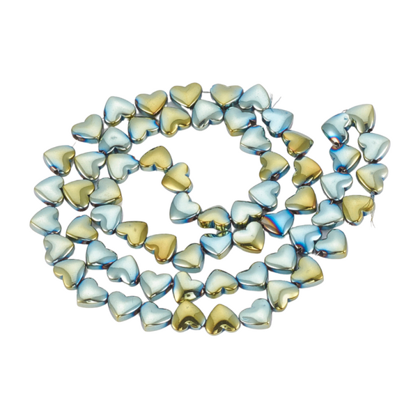 6mm Natural Stone Beads Heart Hematite Green/Blue 20 Pieces