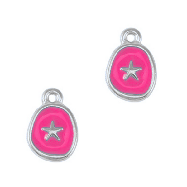 DQ Bedel Zeester Munt 15mm Neon Roze Zilver - 1 stuk