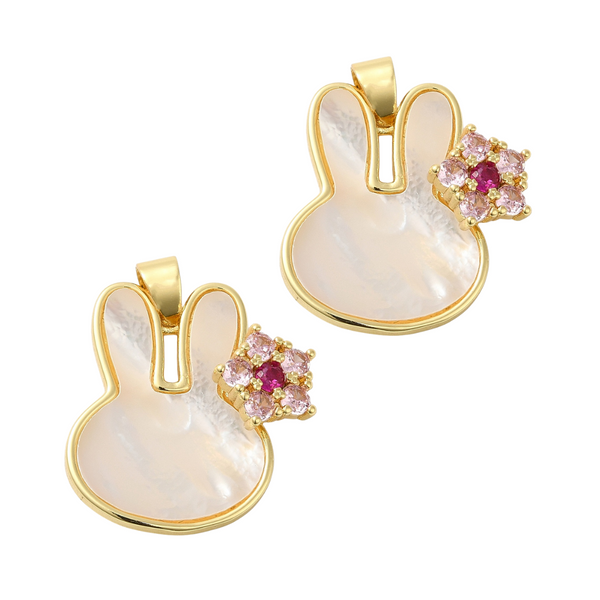 DQ Bedel Hanger Konijn Met Bloem 26.5mm Goud - 1 stuk