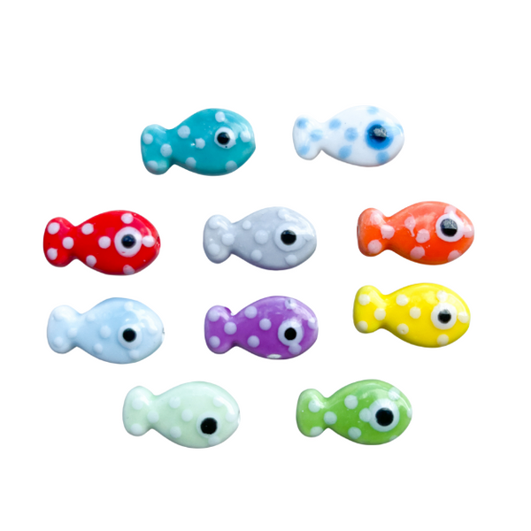 Keramiek Kraal Vis Met Stippen Multi 19x11mm - 1 stuk