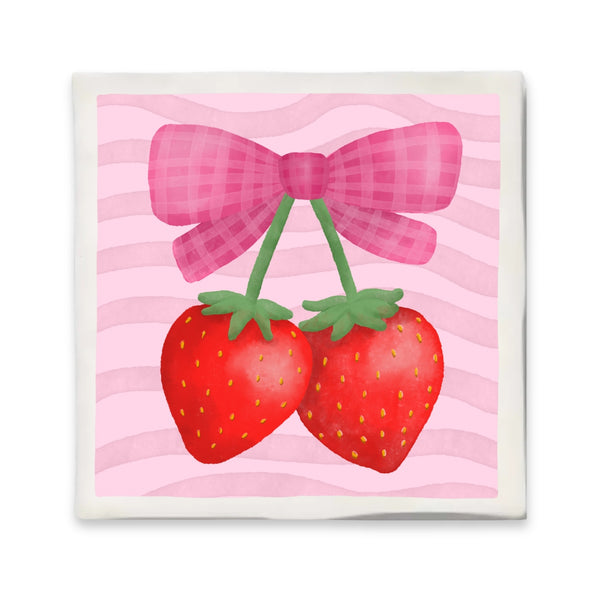 Tegeltje Met Illustratie Bits Of Bliss - Aardbeien Met Strik