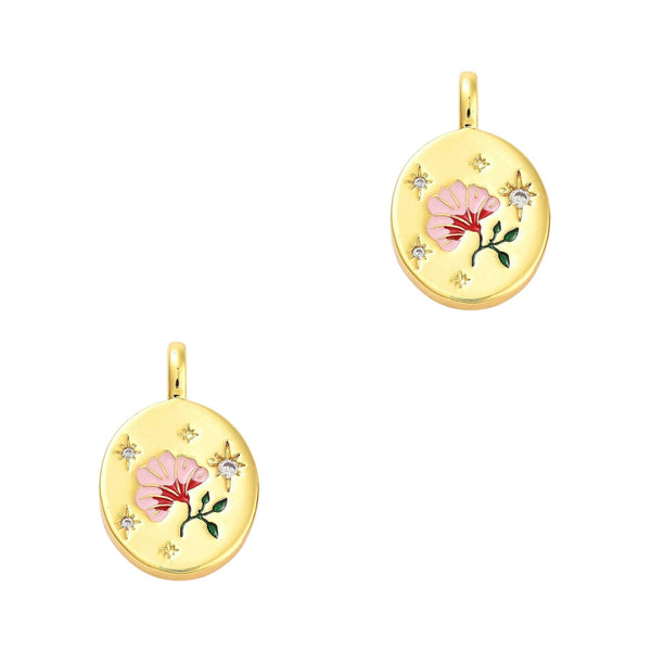 DQ Bedel Munt Met Bloem 21mm Roze Goud - 1 stuk