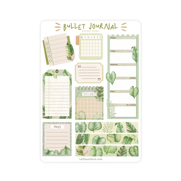 Stickervel Lettoon A6 - Bullet Journal Tropical Leaves