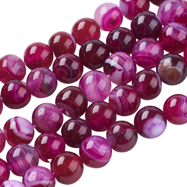 10mm Natuursteen Kralen Gestreepte Agaat Roze - 10 Stuks