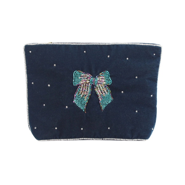 Make Up Tasje Kralen Strik - Blauw