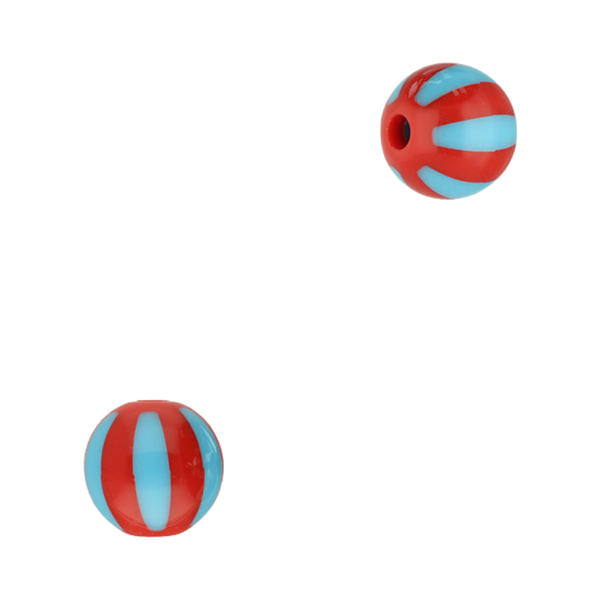 12mm Acryl Kralen Strepen Rood Blauw - 1 stuk