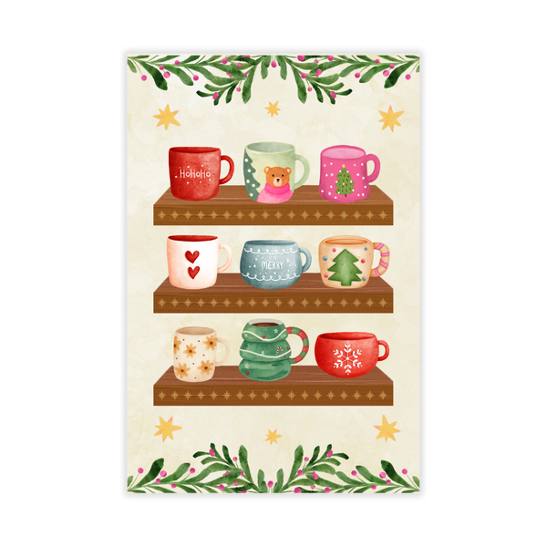 Kaartje Illustratie Kerst Mokken