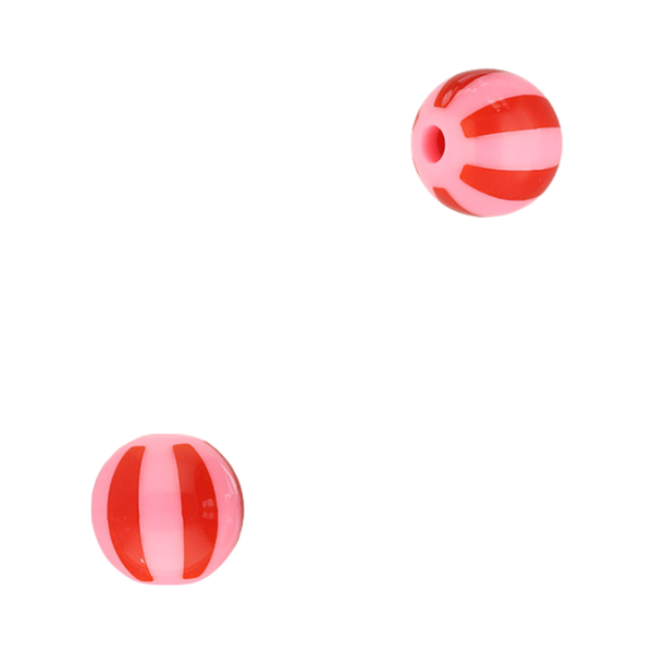 12mm Acryl Kralen Strepen Rood Roze - 1 stuk