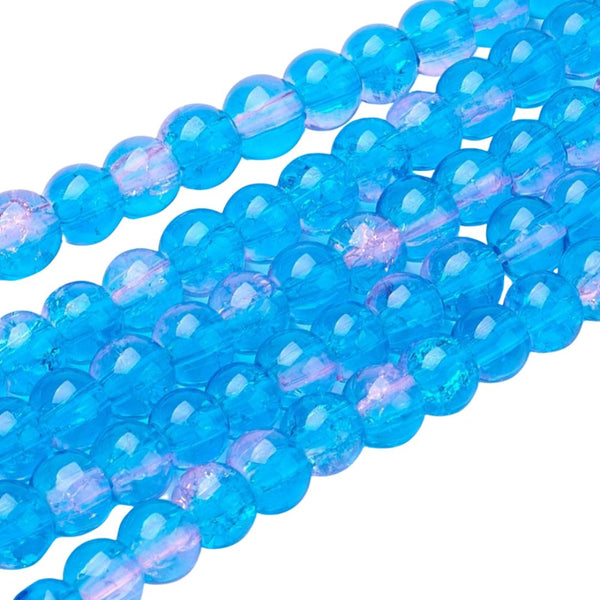 8mm Glaskralen Crackle Blauw Paars - 20 stuks