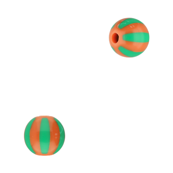 12mm Acryl Kralen Strepen Groen Oranje - 1 stuk