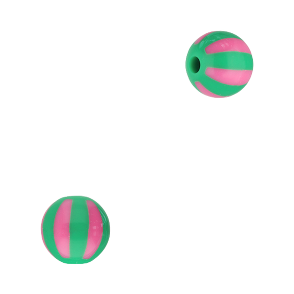 12mm Acryl Kralen Strepen Groen Roze - 1 stuk