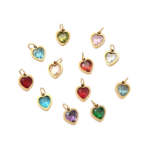 Bedel (Stainless Steel) Zirkonia Hartje Mix 9mm Goud - 1 stuk