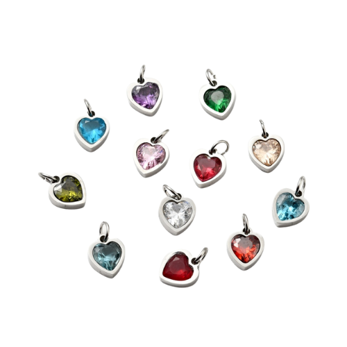 Bedel (Stainless Steel) Zirkonia Hartje Mix 9mm Zilver - 1 stuk