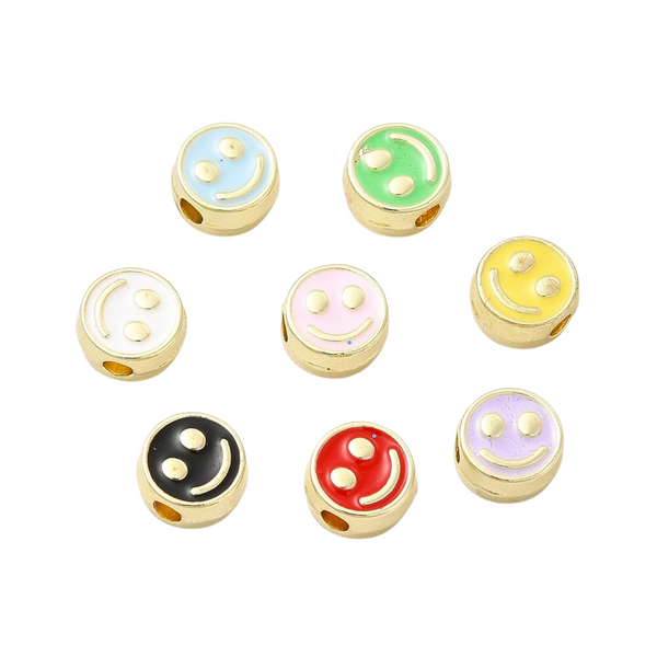 Metalen Kraal Smiley 7.5mm Multi Goud - 1 stuk