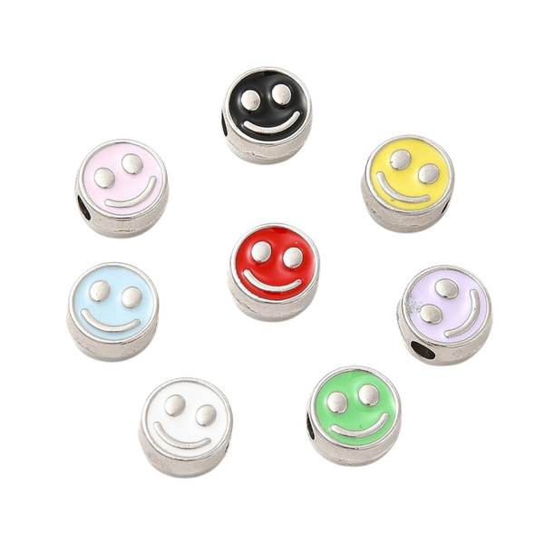Metalen Kraal Smiley 7.5mm Multi Zilver - 1 stuk