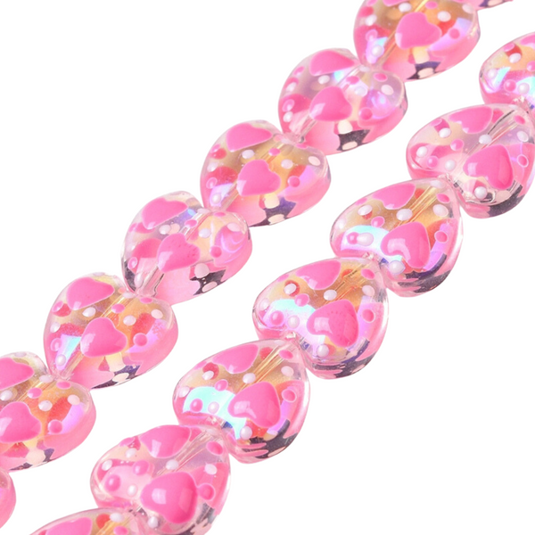 Glaskraal 12mm Hart Transparant Roze  - 1 stuk
