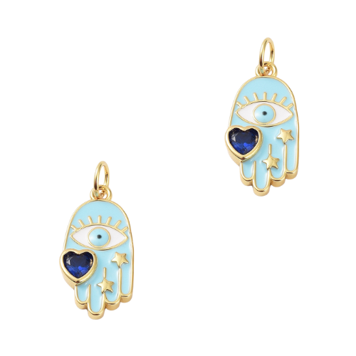 DQ Bedel Hamsa Hand Met Hart 19mm Blauw Goud - 1 stuk