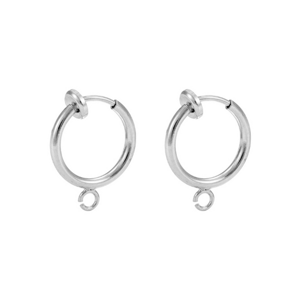 Earring Hook Clip-On Round With Eye (Stainless steel) Silver