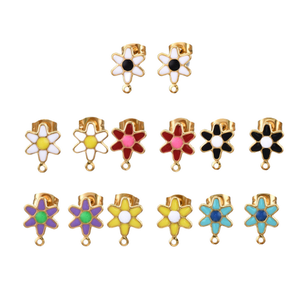 Oorbel Stekers Bloem (stainless steel) Multi - Goud - 1 paar