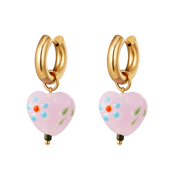 Oorbellen Hoop Millefiori Glass Heart