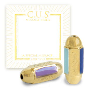 Metalen Kraal (stainless steel) Message Bead "Amour" Goud (D.Blauw/Paars/L.Blauw) - 1 stuk