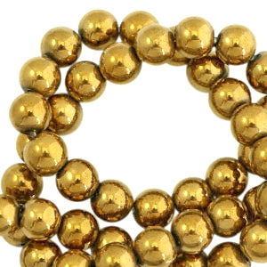 4mm Natural Stone Beads Hematite Round Gold (20 pcs)