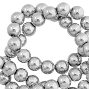 4mm Natural Stone Beads Hematite Round Silver (20 pcs)