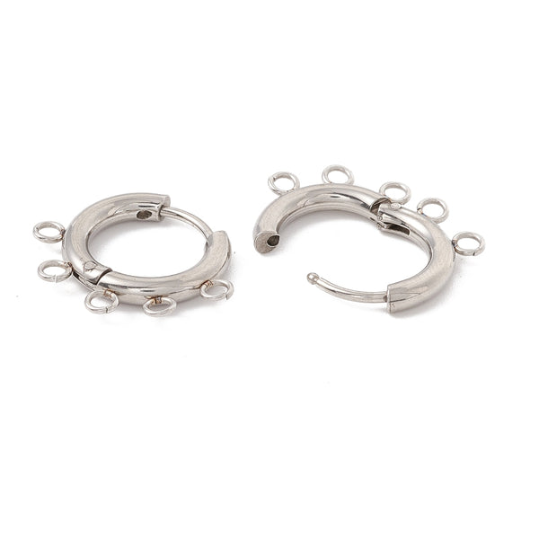 Oorbellen Creolen Stainless Steel Met 5 Ogen 16mm Zilver - 1 paar