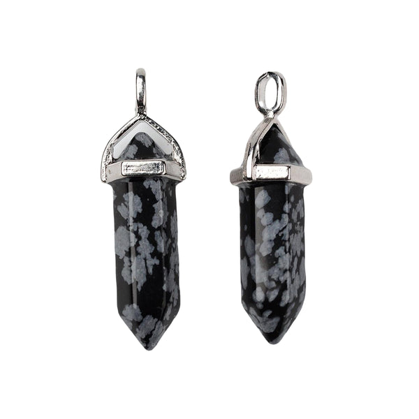 Charm Natural Stone Bullet Snowflake Obsidian Silver