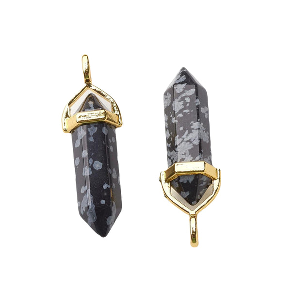 Charm Natural Stone Bullet Snowflake Obsidian Gold