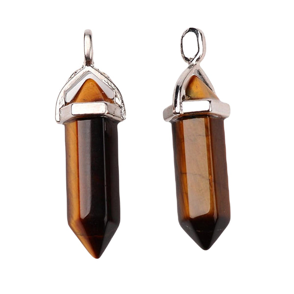 Charm Natural Stone Bullet Tiger Eye Silver