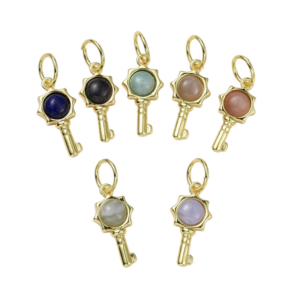 Charm Natural Stone Key Gold