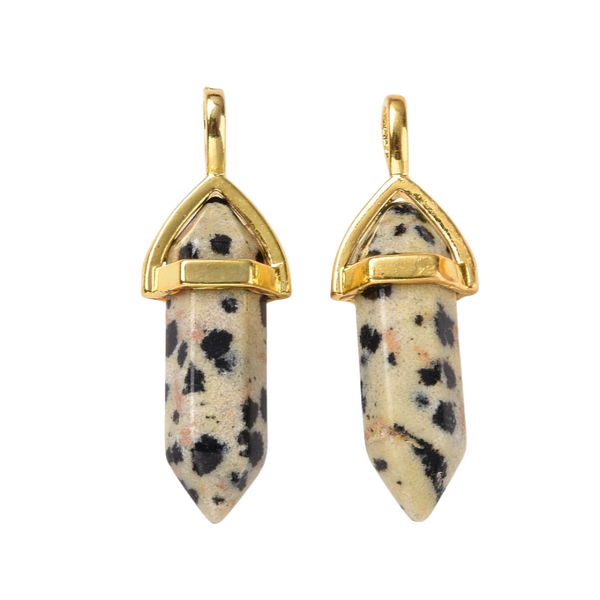 Charm Natural Stone Bullet Dalmatian Jasper Gold