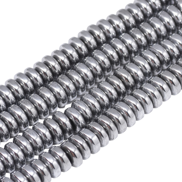 Natural Stone Bead Roundel Hematite Silver 6mm