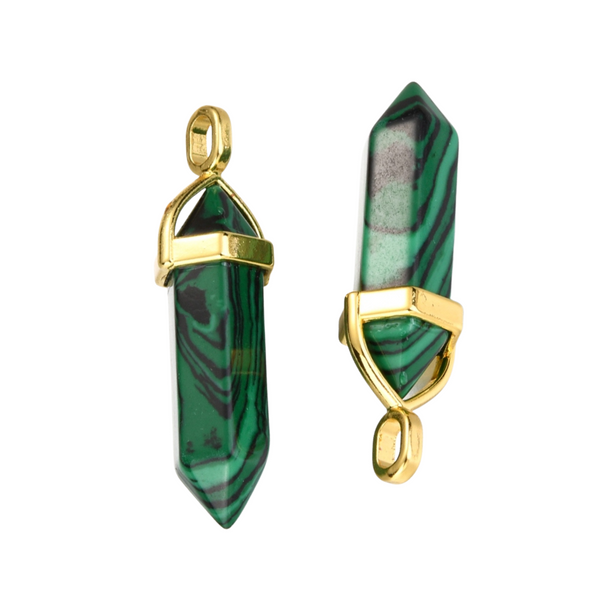 Charm Natural Stone Bullet Malachite Gold