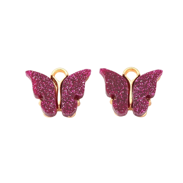 Bedel Vlinder Donker Rood Glitter Goud - 1 stuk