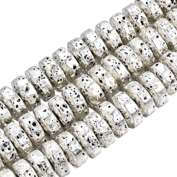Natural Stone Bead Roundel Lava Silver 8mm