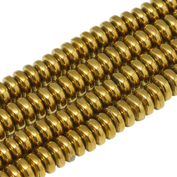 Natural Stone Bead Roundel Hematite Gold 6mm