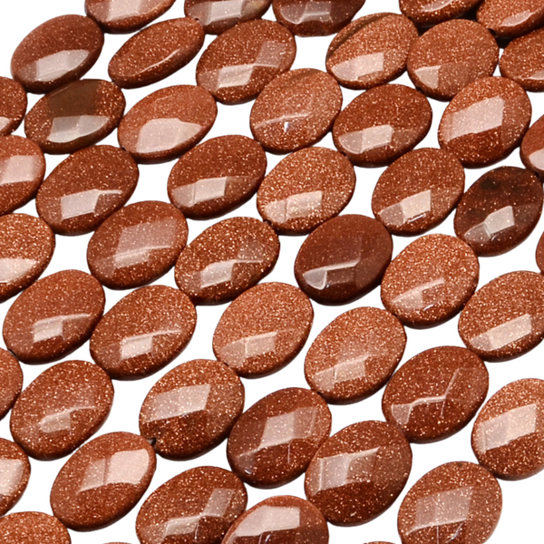 Natural Stone Bead Faceted Oval Goldstone brown 17mm