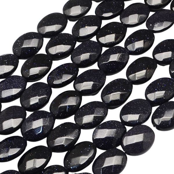 Natural Stone Bead Faceted Oval Goldstone Blue 17mm