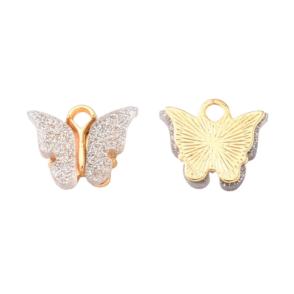 Charm Butterfly White Glitter Gold