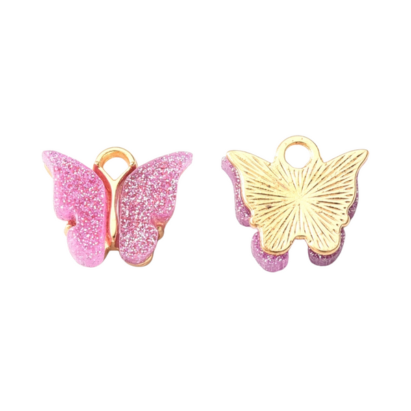 Bedel Vlinder Roze Glitter Goud - 1 stuk