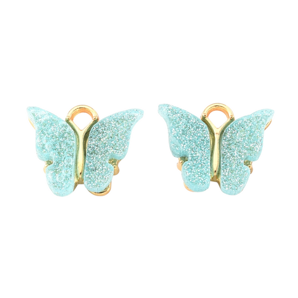 Charm Butterfly Light Blue Glitter Gold